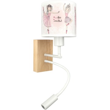 Brilagi - LED παιδικό εύκαμπτο επιτοίχιο φωτιστικό BOBO WOOD 1xE27/25W/230V + LED/3W δρυς/λευκό/ροζ/μπαλαρίνες