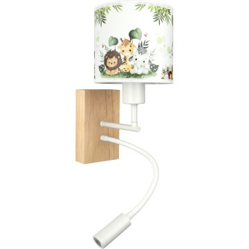 Brilagi - LED Παιδικό ευέλικτο φωτιστικό τοίχου BOBO WOOD 1xE27/25W/230V + LED/3W βελανιδιά/λευκό/πράσινο/ζούγκλα