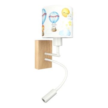 Brilagi - LED παιδικό ευέλικτο φωτιστικό τοίχου BOBO WOOD 1xE27/25W/230V + LED/3W βελανιδιά/λευκό/ζωάκια