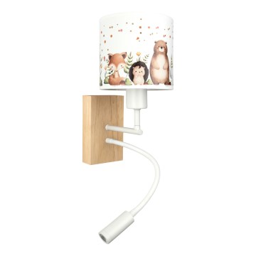 Brilagi - LED παιδικό, ευέλικτο επιτοίχιο φωτιστικό BOBO WOOD 1xE27/25W/230V + LED/3W δρυς/λευκό/ζωάκια