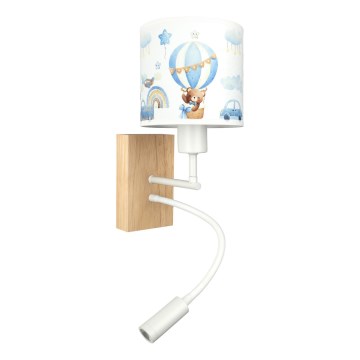 Brilagi - LED Παιδικό ευέλικτο επιτοίχιο φωτιστικό BOBO WOOD 1xE27/25W/230V + LED/3W δρυς/λευκό/μπλε/αρκουδάκια