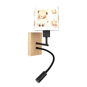 Brilagi - LED παιδικό ευέλικτο επιτοίχιο φωτιστικό BOBO WOOD 1xE27/25W/230V + LED/3W δρυς/μαύρο/λευκό/αρκουδάκια