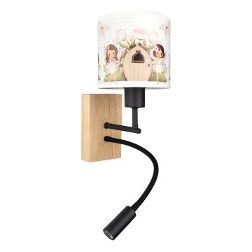 Brilagi - LED Παιδικό ευέλικτο επιτοίχιο φωτιστικό BOBO WOOD 1xE27/25W/230V + LED/3W δρυς/μαύρο/λευκό/ροζ/νεράιδες