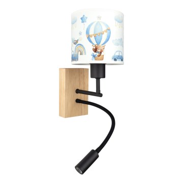 Brilagi - LED παιδικό ευέλικτο επιτοίχιο φωτιστικό BOBO WOOD 1xE27/25W/230V + LED/3W δρυς/μαύρο/λευκό/μπλε/με αρκουδάκια