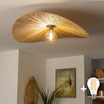 Brilagi - LED πλαφονιέρα CERIA BOHO 1xE27/40W/230V Ø 80 cm ραφία/δρυς