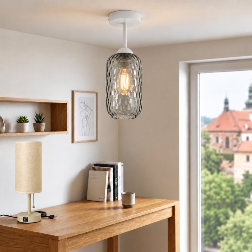 BRILAGI - LED Επιφανειακό φωτιστικό οροφής RETRO GLASS 1xE27/60W/230V διάμ. 14 εκ. λευκό/καπνιστό γκρι