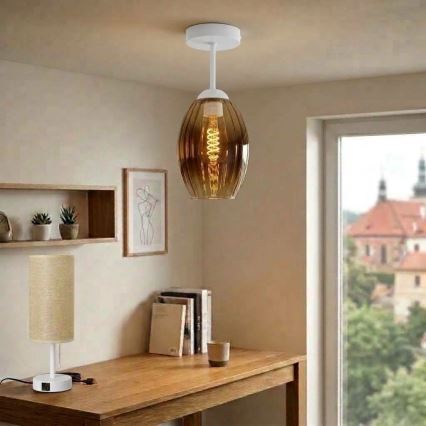 BRILAGI - LED Επιφανειακό φωτιστικό οροφής RETRO GLASS 1xE27/60W/230V Ø 17 cm λευκό/καπνιστό μπεζ