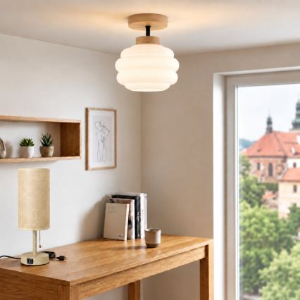 BRILAGI - LED πλαφονιέρα RETRO GLASS 1xE27/60W/230V Ø 20 cm δρυς/λευκό