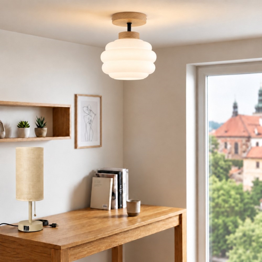 BRILAGI - LED πλαφονιέρα RETRO GLASS 1xE27/60W/230V Ø 20 cm δρυς/λευκό