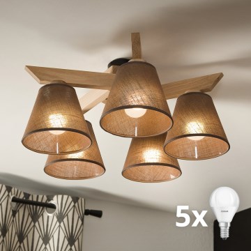 Brilagi - LED  Πλαφονιέρα οροφής ANTHONY 5xE14/40W/230V δρυς/καφέ