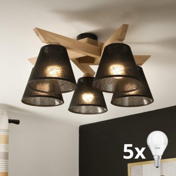 Brilagi - LED  Πλαφονιέρα οροφής ANTHONY 5xE14/40W/230V δρυς/μαύρο