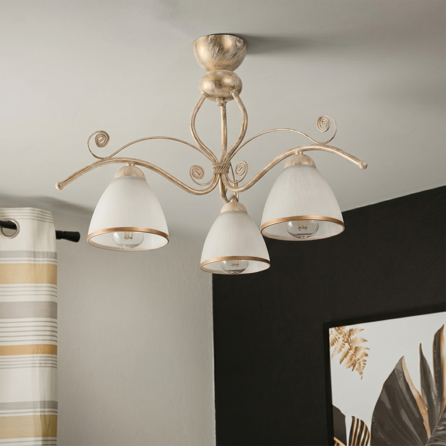 Brilagi - LED προσαρτημένο φωτιστικό οροφής ANTICO 3xE27/60W/230V λευκή πατίνα