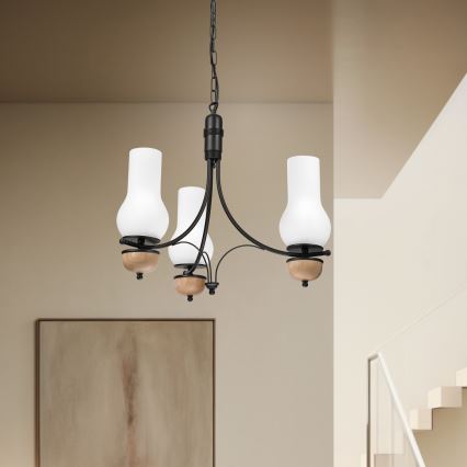 Brilagi - LED πολυέλαιος COTTAGE με αλυσίδα 3x E14/40W/230V δρυς/μαύρο/λευκό
