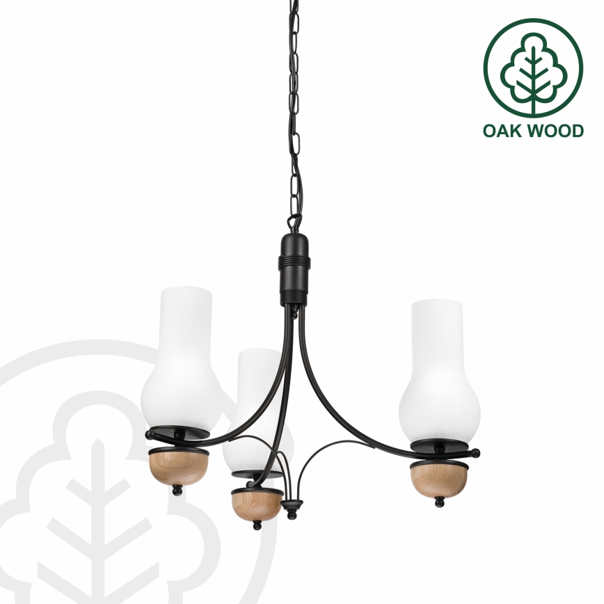 Brilagi - LED πολυέλαιος COTTAGE με αλυσίδα 3x E14/40W/230V δρυς/μαύρο/λευκό