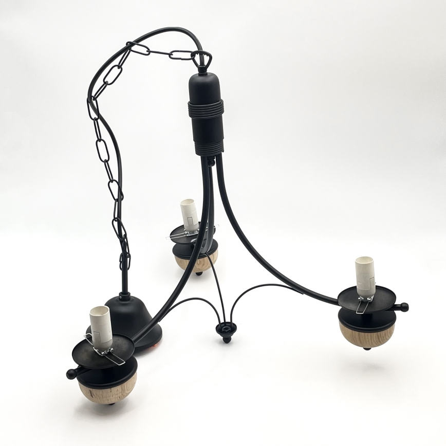 Brilagi - LED πολυέλαιος COTTAGE με αλυσίδα 3x E14/40W/230V δρυς/μαύρο/λευκό