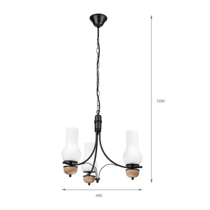 Brilagi - LED πολυέλαιος COTTAGE με αλυσίδα 3x E14/40W/230V δρυς/μαύρο/λευκό