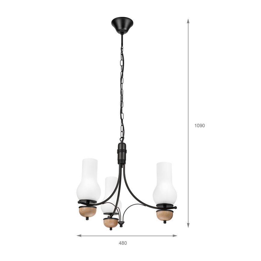 Brilagi - LED πολυέλαιος COTTAGE με αλυσίδα 3x E14/40W/230V δρυς/μαύρο/λευκό
