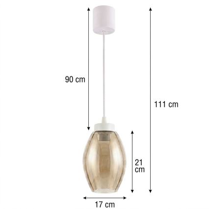 Brilagi - LED κρεμαστό φωτιστικό σε καλώδιο RETRO GLASS 1xE27/60W/230V Ø 17 cm λευκό/καπνιστό μπεζ