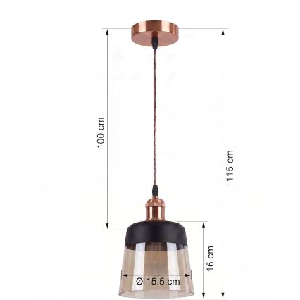 Brilagi - LED κρεμαστό φωτιστικό με καλώδιο RETRO GLASS 1xE27/60W/230V Ø 15,5 cm χάλκινο/καπνιστό μπεζ/μαύρο