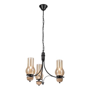 Brilagi - LED πολυέλαιος με αλυσίδα COTTAGE 3xE14/40W/230V δρυς/μαύρο/καπνιστό μπεζ