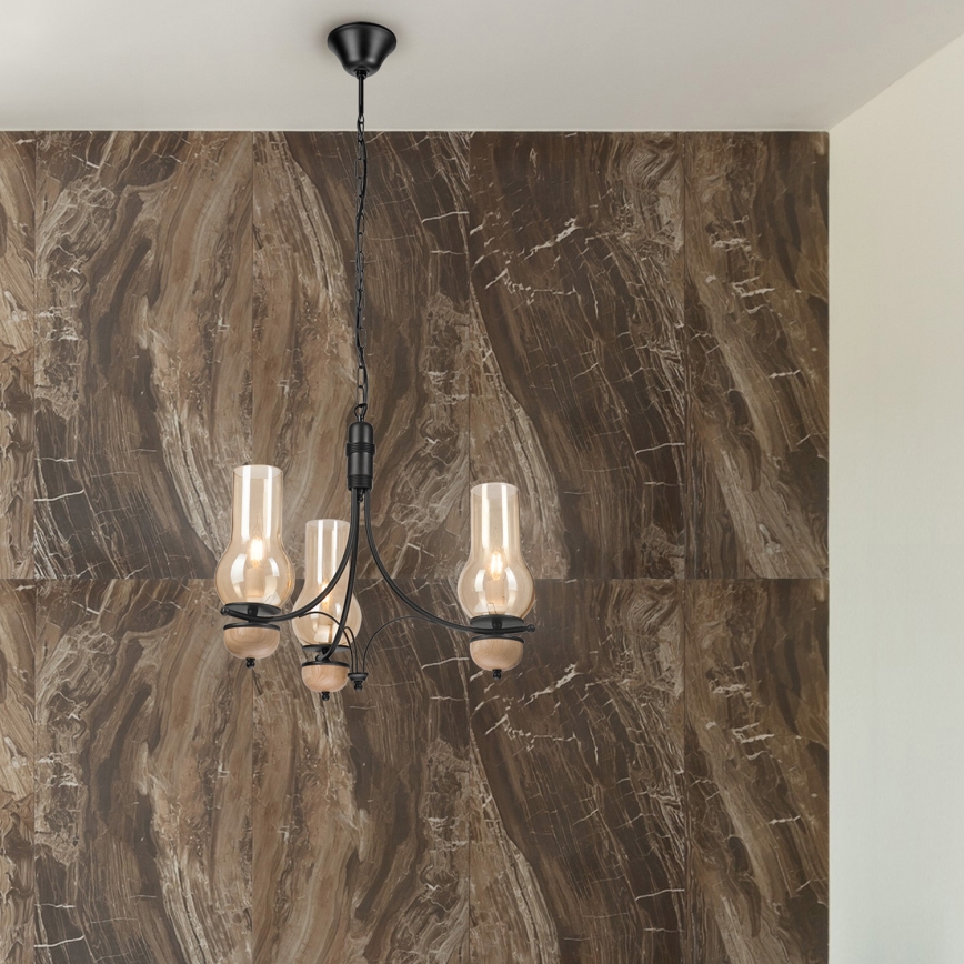 Brilagi - LED πολυέλαιος με αλυσίδα COTTAGE 3xE14/40W/230V δρυς/μαύρο/καπνιστό μπεζ