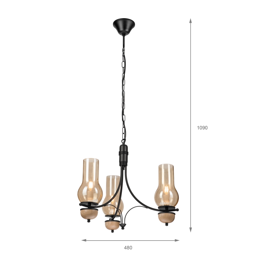 Brilagi - LED πολυέλαιος με αλυσίδα COTTAGE 3xE14/40W/230V δρυς/μαύρο/καπνιστό μπεζ