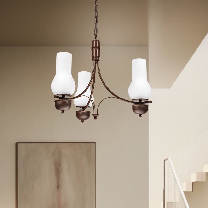 Brilagi - LED πολυέλαιος με αλυσίδα COTTAGE 3xE14/40W/230V οξιά/καφέ/λευκό