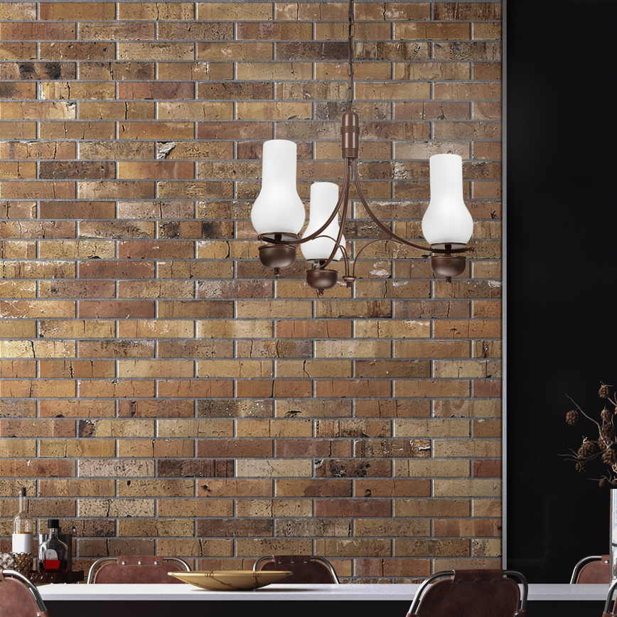 Brilagi - LED πολυέλαιος με αλυσίδα COTTAGE 3xE14/40W/230V οξιά/καφέ/λευκό