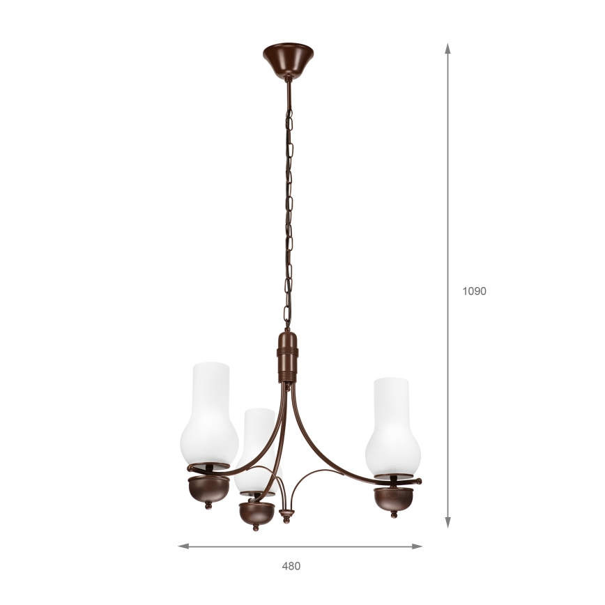 Brilagi - LED πολυέλαιος με αλυσίδα COTTAGE 3xE14/40W/230V οξιά/καφέ/λευκό