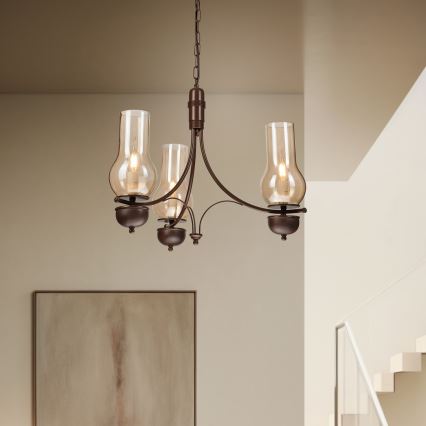 Brilagi - LED πολυέλαιος με αλυσίδα COTTAGE 3xE14/40W/230V οξιά/καφέ/καπνιστό μπεζ