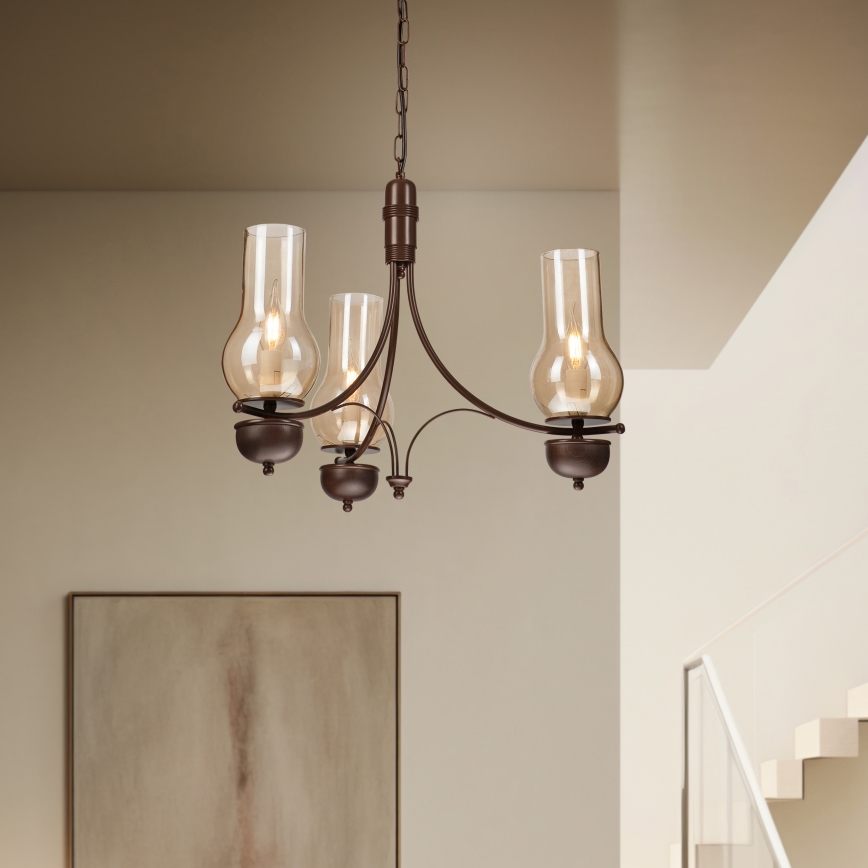 Brilagi - LED πολυέλαιος με αλυσίδα COTTAGE 3xE14/40W/230V οξιά/καφέ/καπνιστό μπεζ