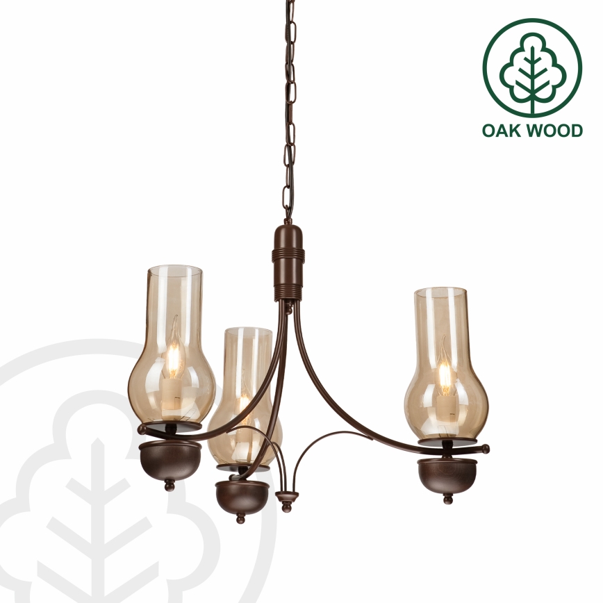 Brilagi - LED πολυέλαιος με αλυσίδα COTTAGE 3xE14/40W/230V οξιά/καφέ/καπνιστό μπεζ