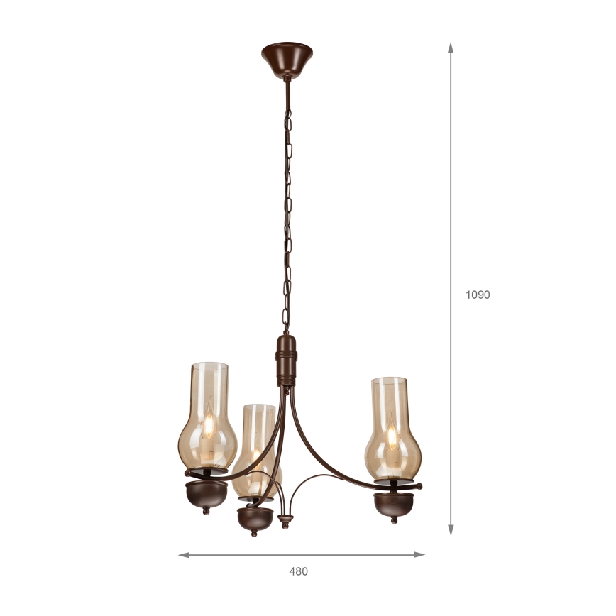 Brilagi - LED πολυέλαιος με αλυσίδα COTTAGE 3xE14/40W/230V οξιά/καφέ/καπνιστό μπεζ