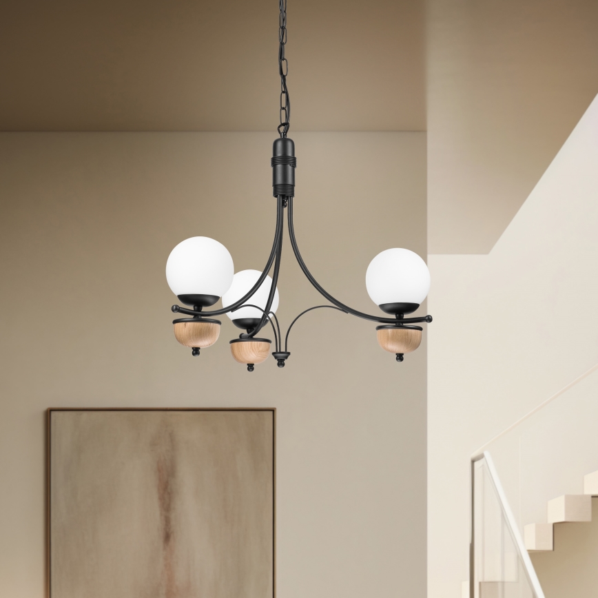 Brilagi - LED πολυέλαιος με αλυσίδα COTTAGE 3xG9/40W/230V απόχρωση δρυός/λευκό