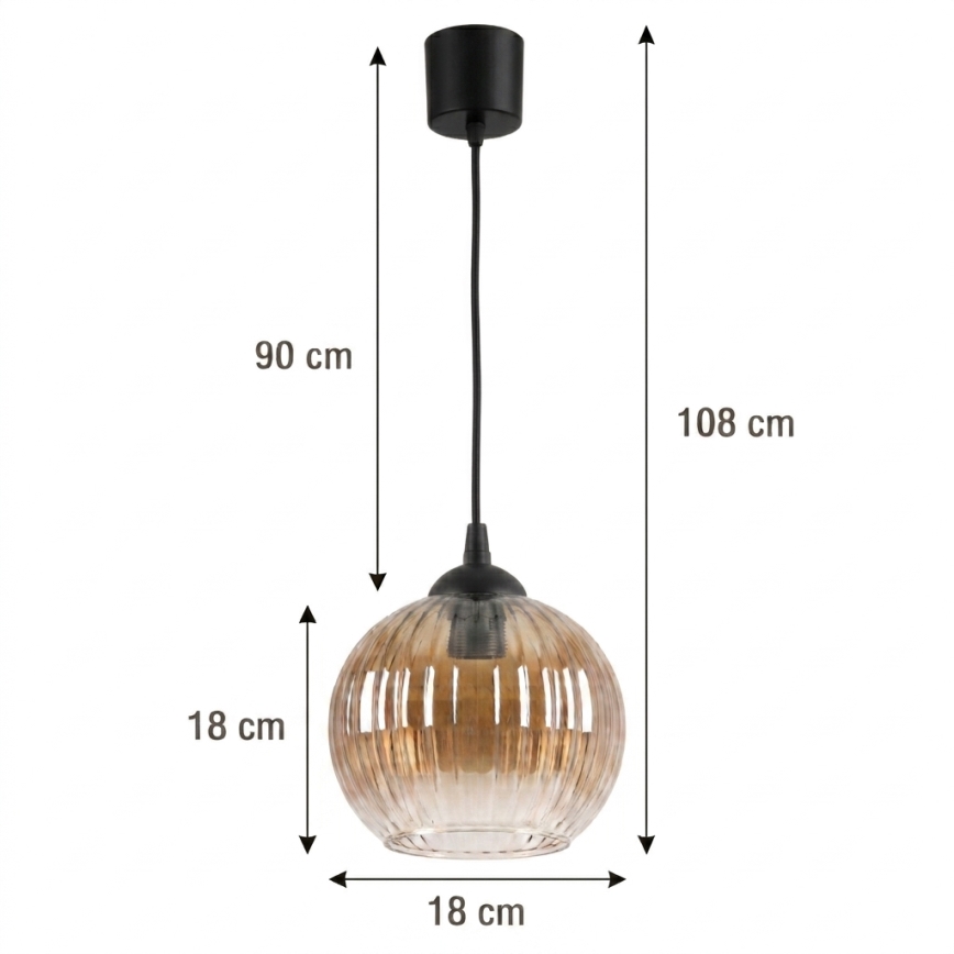 Brilagi - Κρεμαστό φωτιστικό LED με καλώδιο RETRO GLASS 1xE27/60W/230V Ø 18 εκ. μαύρο/καπνιστό καφέ