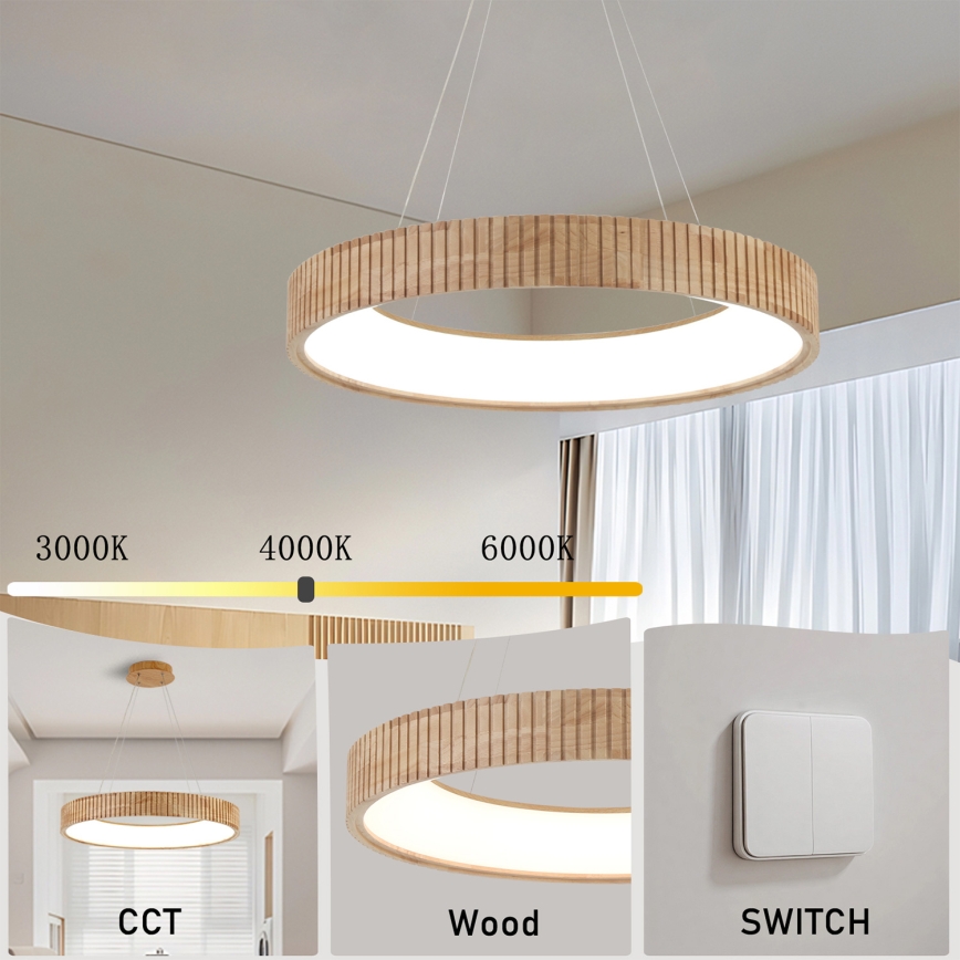 Brilagi - Κρεμαστό φωτιστικό σε καλώδιο FALCON WOOD MODERN LED/40W/230V 3000/4000/6000K διάμ. 60 εκ., ξύλινο