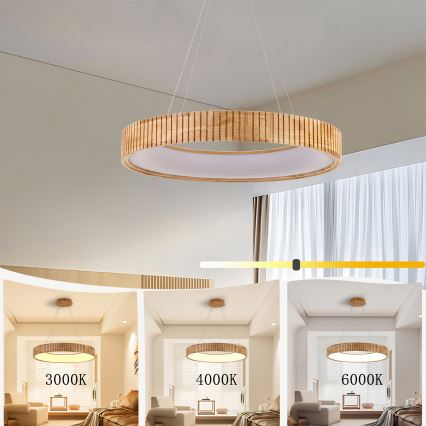 Brilagi - Κρεμαστό φωτιστικό σε καλώδιο FALCON WOOD MODERN LED/40W/230V 3000/4000/6000K διάμ. 60 εκ., ξύλινο