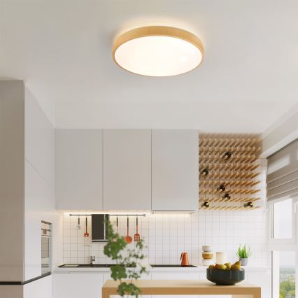 Brilagi - Ρυθμιζόμενο LED φωτιστικό οροφής GLASS POOL DOUBLE LED/48W/230V 3000-6000K 40 cm με ξύλινο φινίρισμα + τηλεχειριστήριο