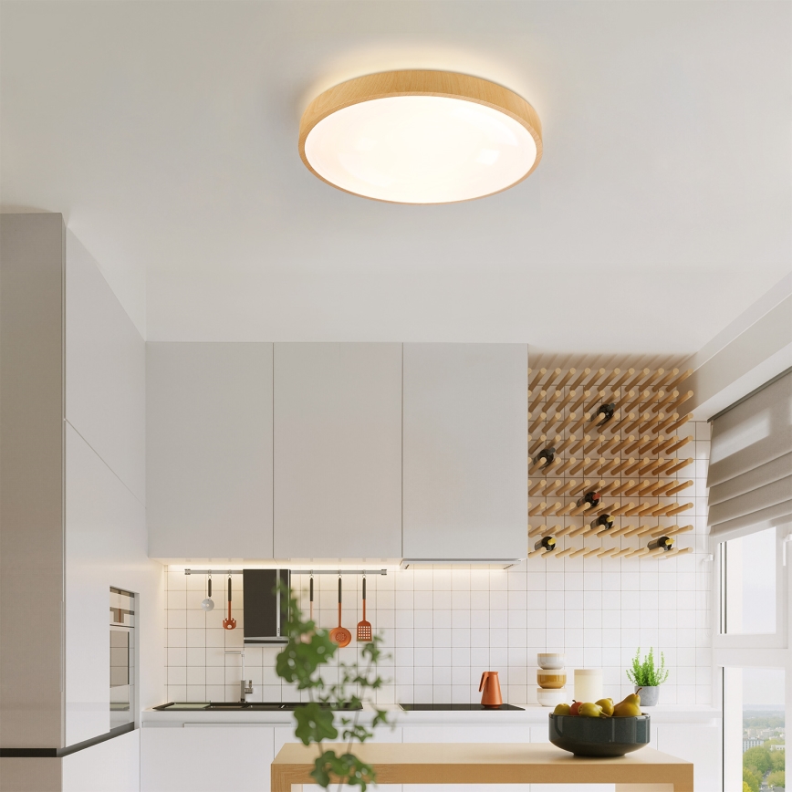 Brilagi - Ρυθμιζόμενο LED φωτιστικό οροφής GLASS POOL DOUBLE LED/48W/230V 3000-6000K 40 cm με ξύλινο φινίρισμα + τηλεχειριστήριο