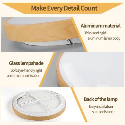 Brilagi - Ρυθμιζόμενο LED φωτιστικό οροφής GLASS POOL DOUBLE LED/48W/230V 3000-6000K 40 cm με ξύλινο φινίρισμα + τηλεχειριστήριο