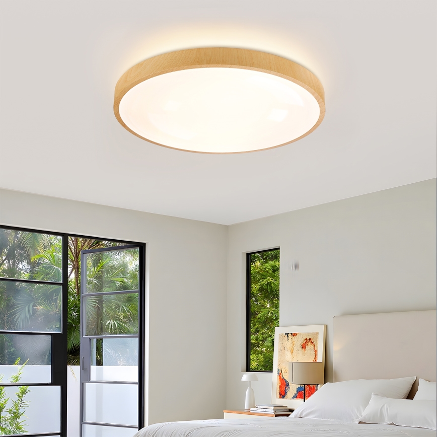 Brilagi - Ρυθμιζόμενο LED φωτιστικό οροφής GLASS POOL DOUBLE LED/60W/230V 3000-6000K 50 cm ξύλινη διακόσμηση + τηλεχειριστήριο