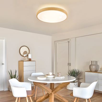 Brilagi - Ρυθμιζόμενο LED φωτιστικό οροφής GLASS POOL DOUBLE LED/60W/230V 3000-6000K 50 cm ξύλινη διακόσμηση + τηλεχειριστήριο