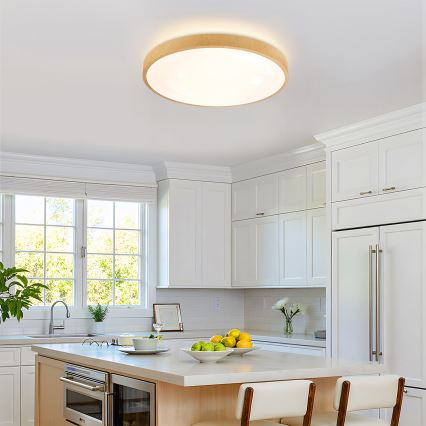 Brilagi - Ρυθμιζόμενο LED φωτιστικό οροφής GLASS POOL DOUBLE LED/60W/230V 3000-6000K 50 cm ξύλινη διακόσμηση + τηλεχειριστήριο