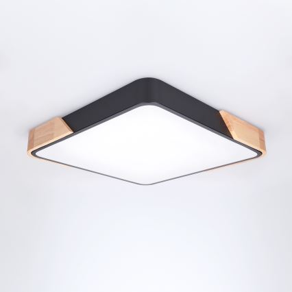 Brilagi - LED Ρυθμιζόμενο φωτιστικό οροφής PILANA LED/48W/230V 3000-6500K δρυς/μαύρο 42x42 cm + τηλεχειριστήριο