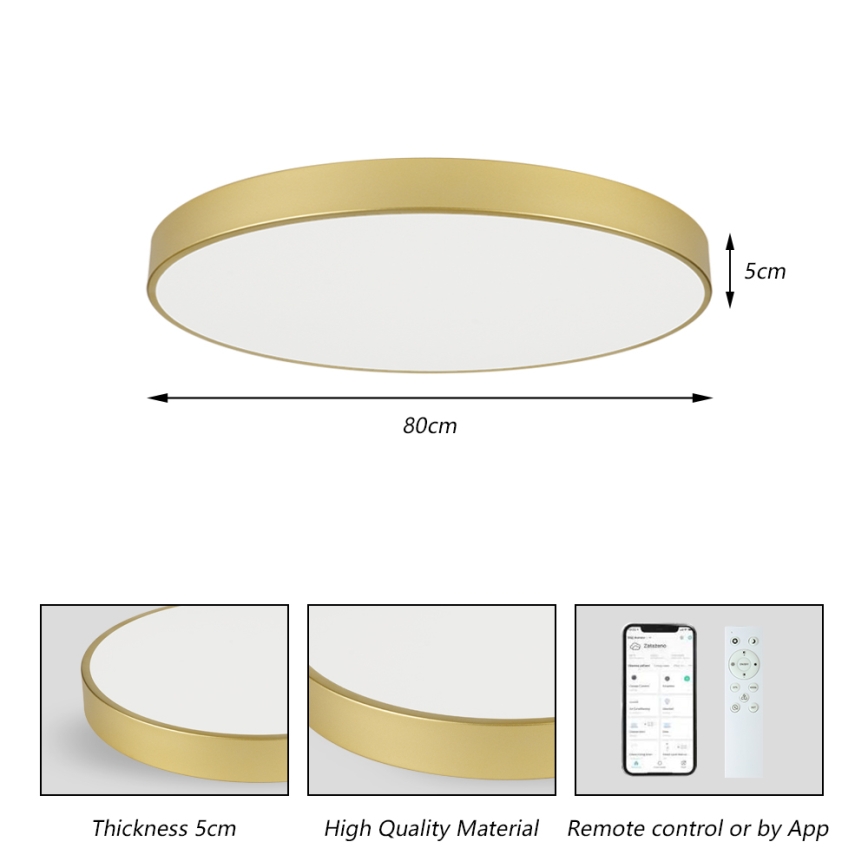 Brilagi - Ρυθμιζόμενο LED φωτιστικό οροφής POOL SMART LED/100W/230V 3000-6000K 80 cm χρυσό Wi-Fi Tuya + τηλεχειριστήριο