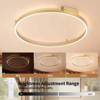 Brilagi - Ρυθμιζόμενο LED φωτιστικό οροφής PORTOFINO LED/60W/230V 3000-6000K Ø 80 cm χρυσό + τηλεχειριστήριο