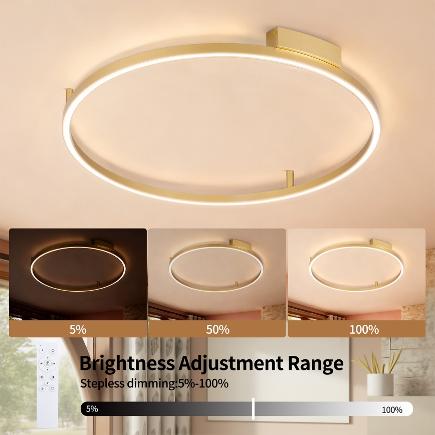 Brilagi - Ρυθμιζόμενο LED φωτιστικό οροφής PORTOFINO LED/60W/230V 3000-6000K Ø 80 cm χρυσό + τηλεχειριστήριο