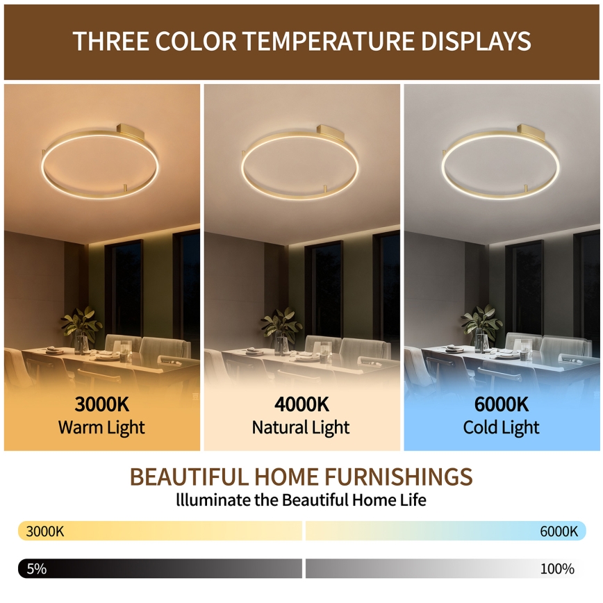 Brilagi - Ρυθμιζόμενο LED φωτιστικό οροφής PORTOFINO LED/60W/230V 3000-6000K Ø 80 cm χρυσό + τηλεχειριστήριο