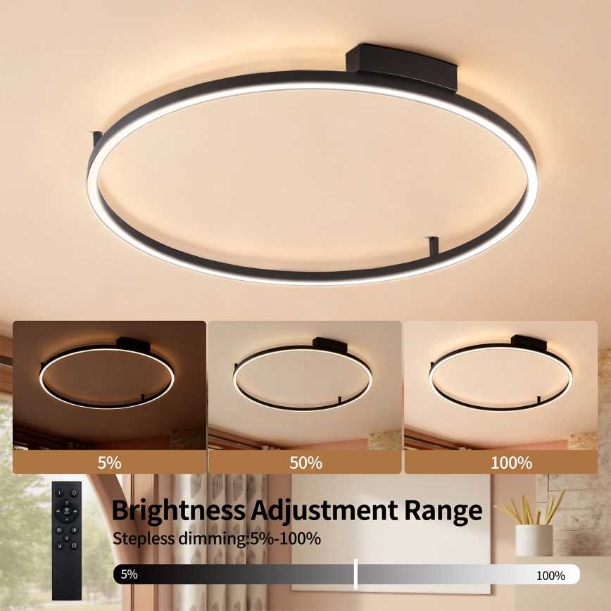 Brilagi - Ρυθμιζόμενο LED φωτιστικό οροφής PORTOFINO LED/60W/230V 3000–6000K διάμ. 80 εκ. μαύρο + τηλεχειριστήριο