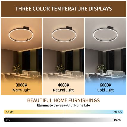 Brilagi - Ρυθμιζόμενο LED φωτιστικό οροφής PORTOFINO LED/60W/230V 3000–6000K διάμ. 80 εκ. μαύρο + τηλεχειριστήριο